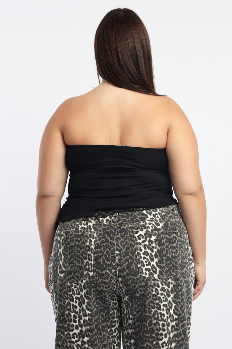 Black Bandeau Top Asymmetrical Hem