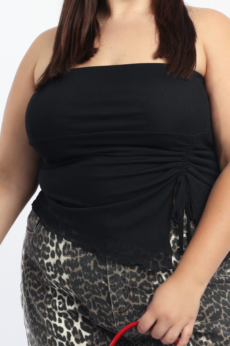 Black Bandeau Top Asymmetrical Hem