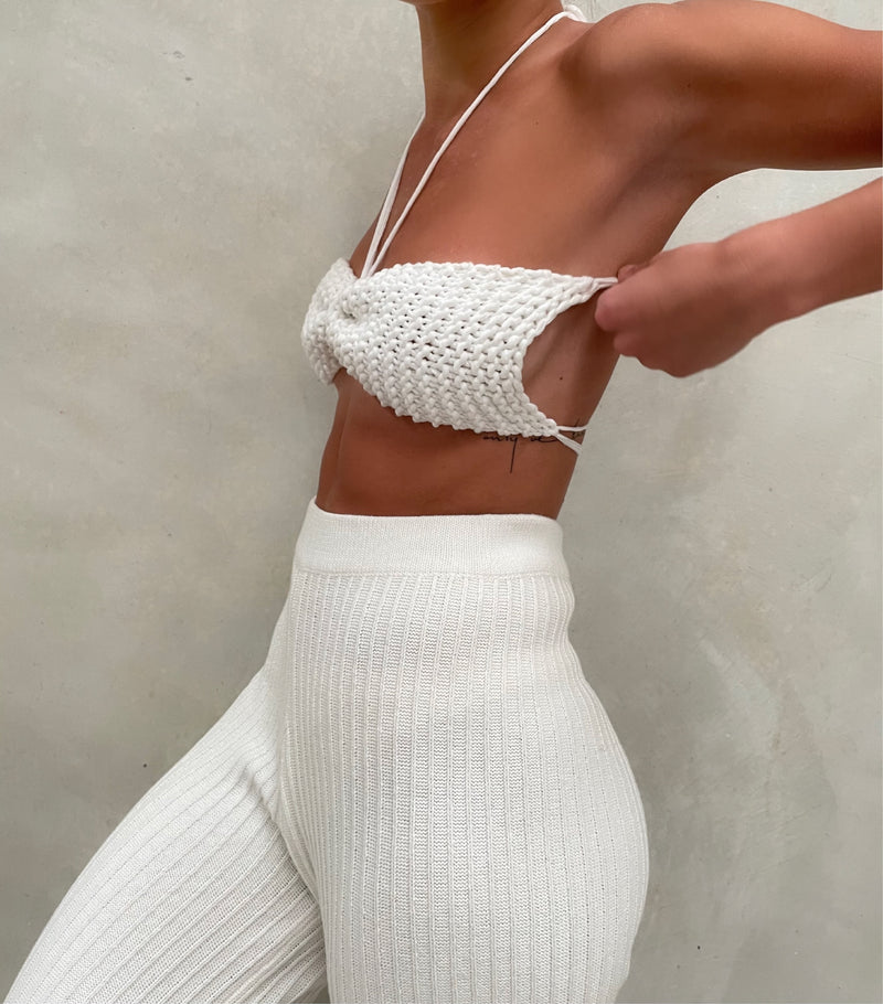 THE KNITTED BANDEAU TOP - WHITE