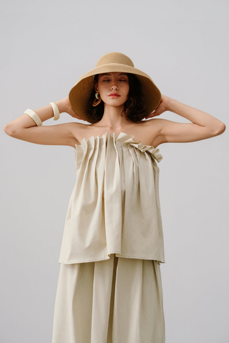 Elegant Pleated Bandeau Top – Soft TENCEL™ and Linen Blend, Lightweight and Breathable, Perfect for Summer