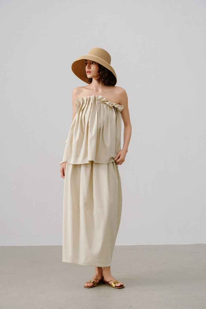 Elegant Pleated Bandeau Top – Soft TENCEL™ and Linen Blend, Lightweight and Breathable, Perfect for Summer