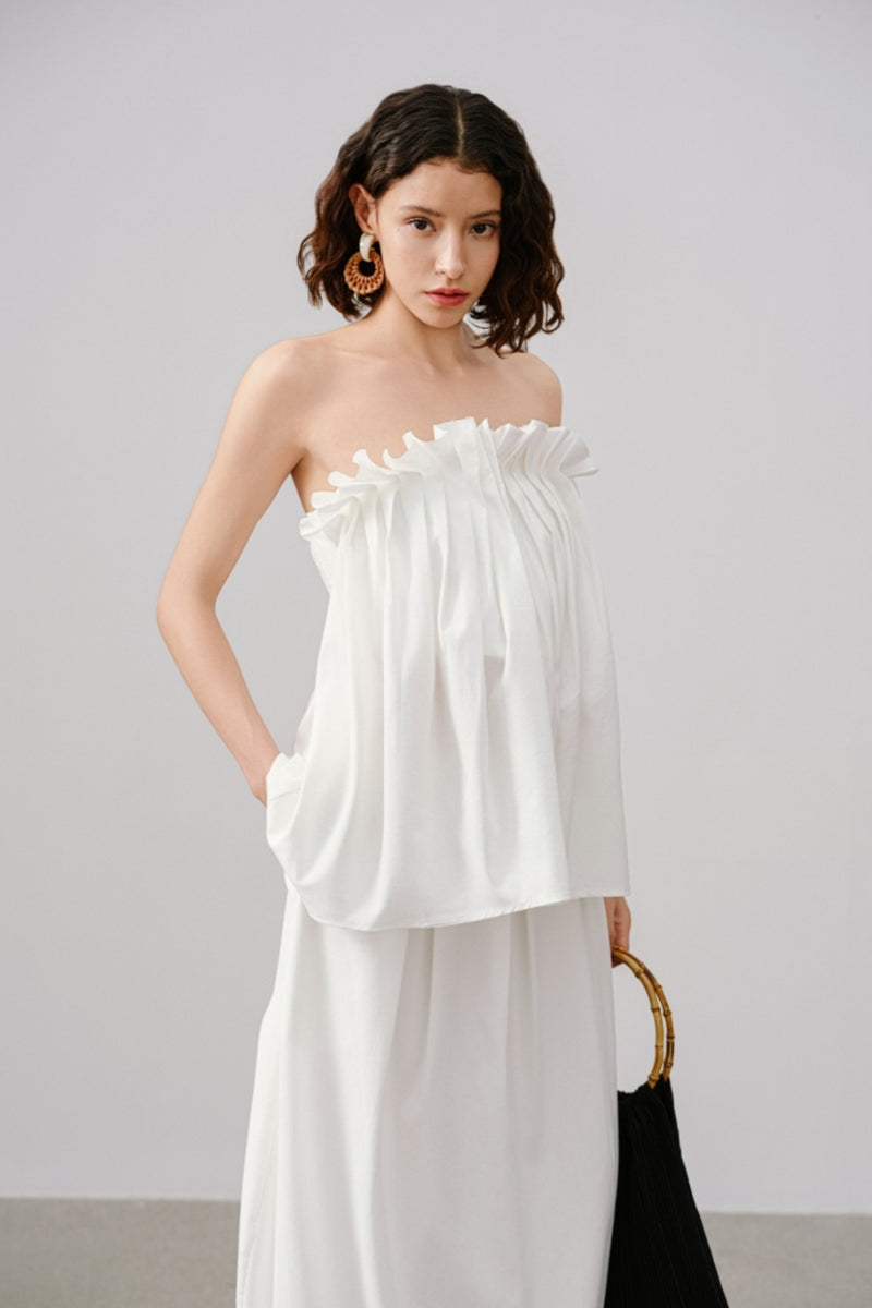 Elegant Pleated Bandeau Top – Soft TENCEL™ and Linen Blend, Lightweight and Breathable, Perfect for Summer
