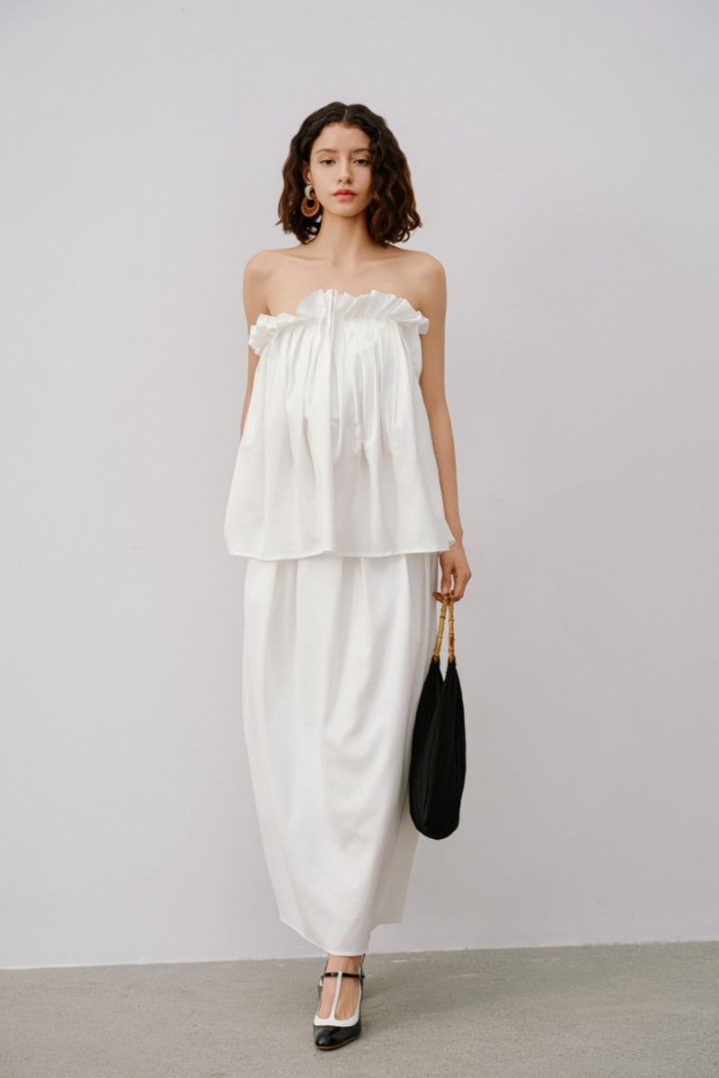 Elegant Pleated Bandeau Top – Soft TENCEL™ and Linen Blend, Lightweight and Breathable, Perfect for Summer