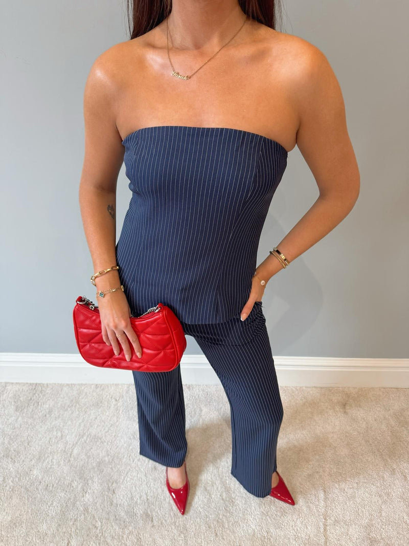 Sara Pinstripe Bandeau Top - Navy