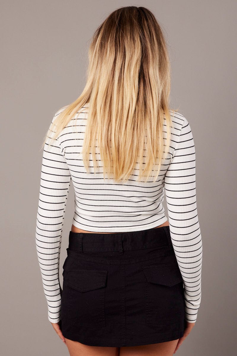Black Stripe Stripe T Shirt Long Sleeve Crew Neck