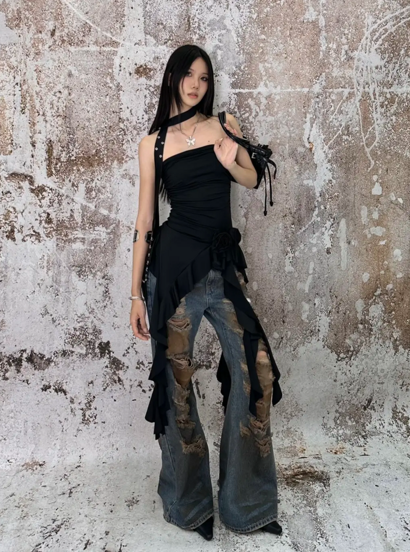 【24s May.】Ruffled Patchwork Bodycon Bandeau Top
