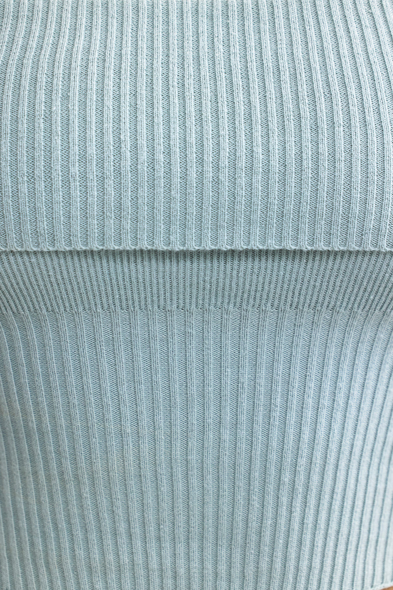 Bandeau Chunky Knit Crop Top in Dusty Teal