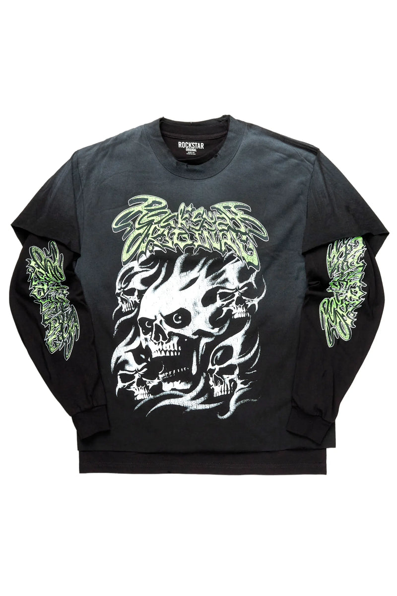 Reneika Black Double Layer Long Sleeve T-Shirt