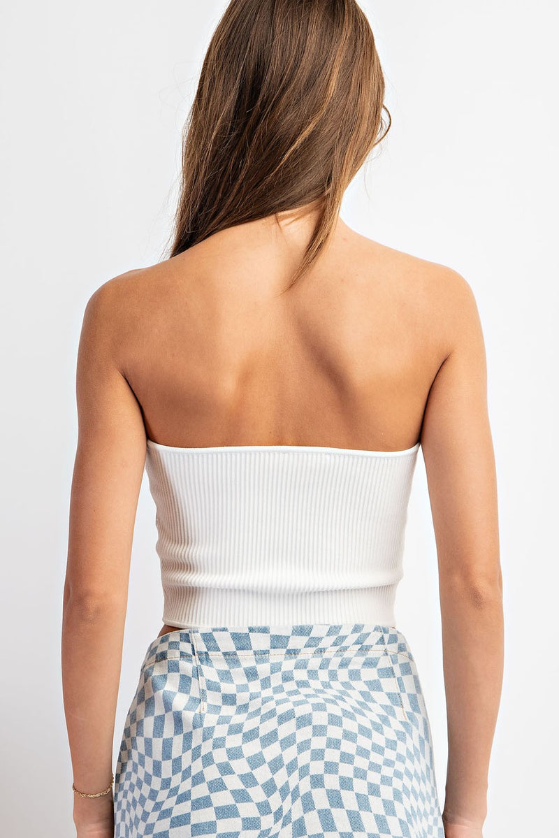 Off White Ribbed Bandeau Top