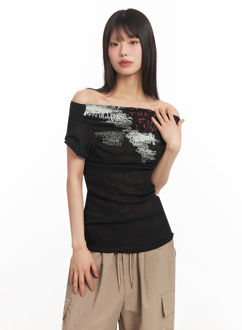 Muse Graphic Off-Shoulder Top IY502