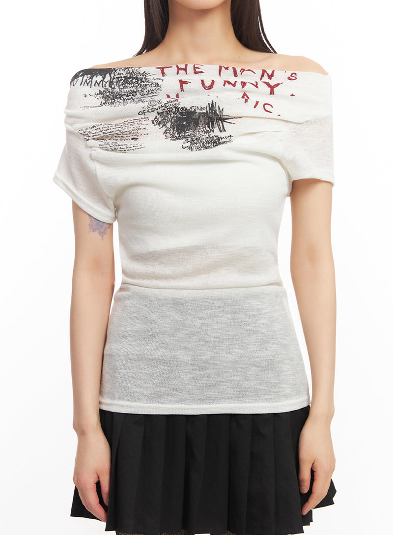 Muse Graphic Off-Shoulder Top IY502