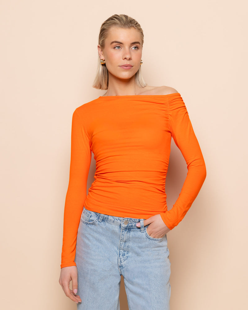 TAMAR OFF SHOULDER RUCHED TOP ORANGE