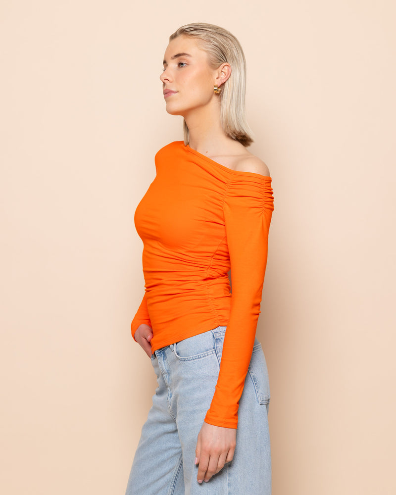 TAMAR OFF SHOULDER RUCHED TOP ORANGE