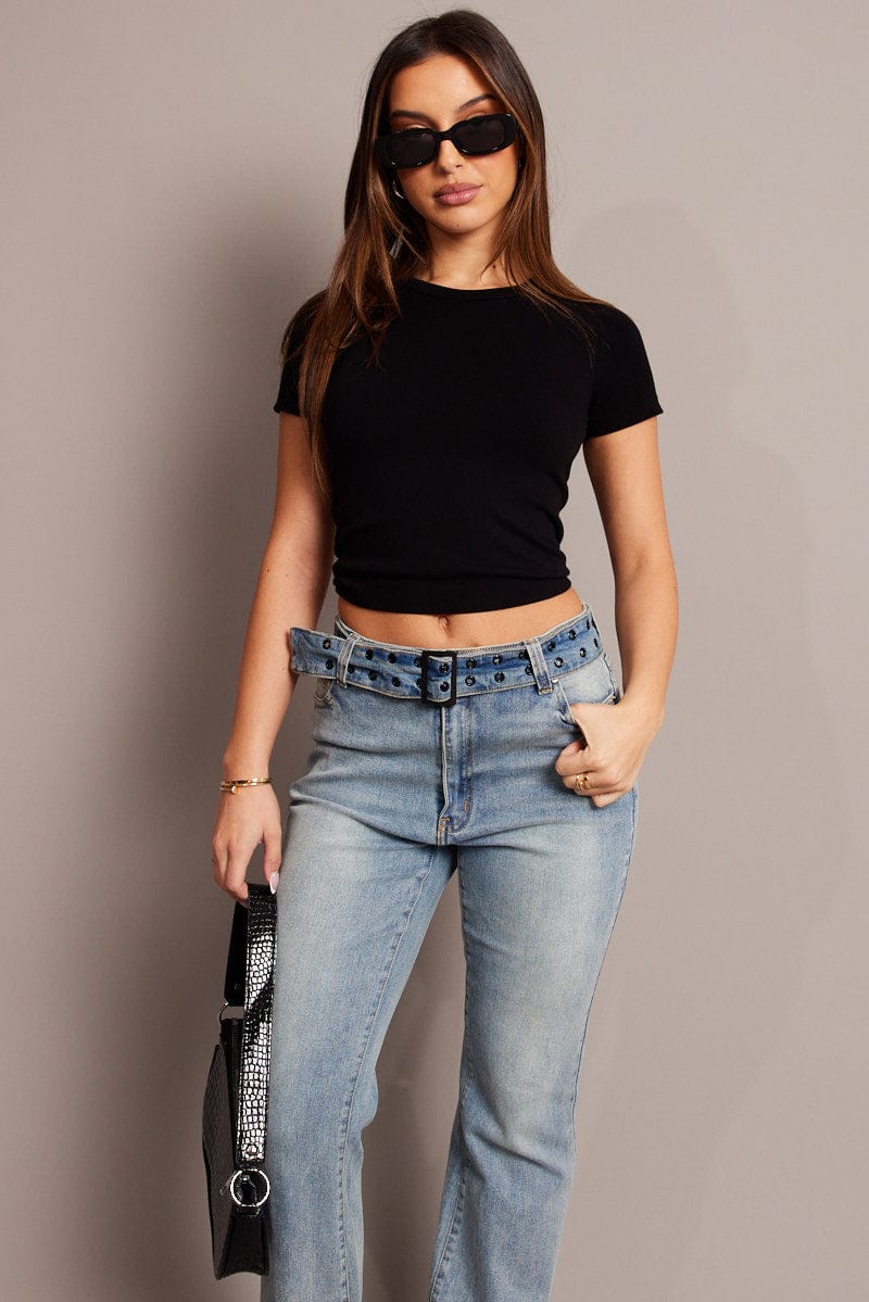 Black T Shirt Short Sleeve Crew Neck Seamless