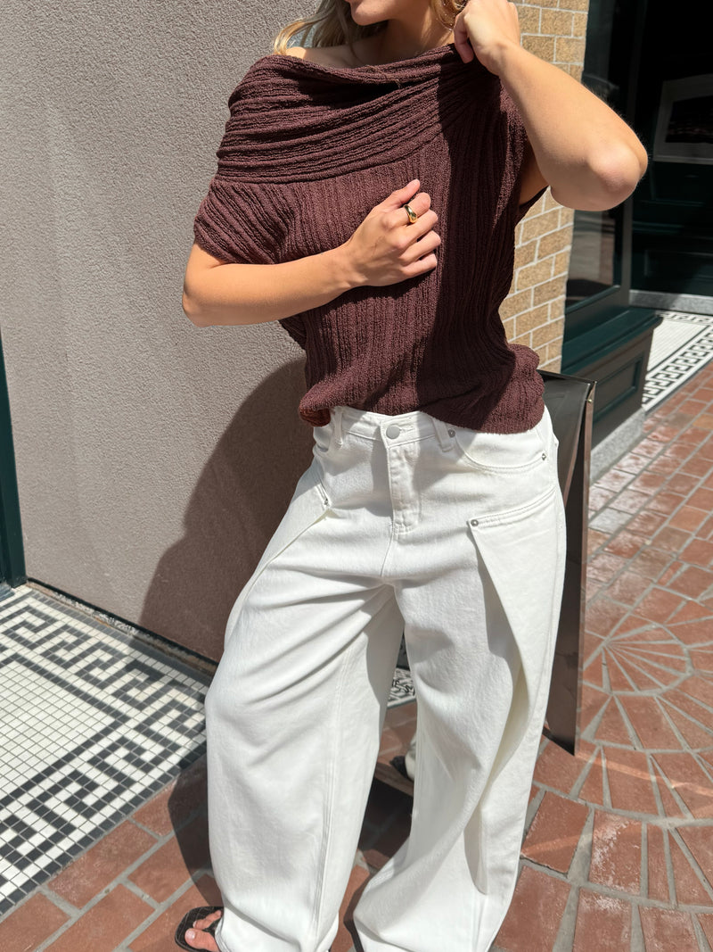 SLOUCHY OFF THE SHOULDER SHORT SLEEVE SWEATER