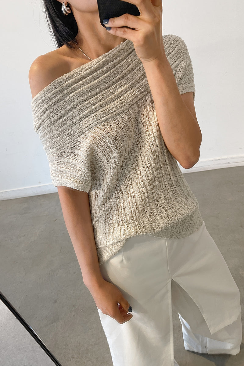 SLOUCHY OFF THE SHOULDER SHORT SLEEVE SWEATER