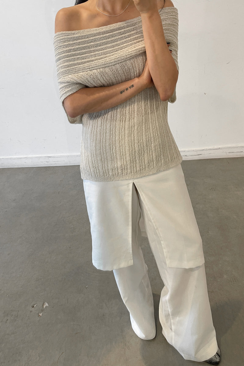 SLOUCHY OFF THE SHOULDER SHORT SLEEVE SWEATER