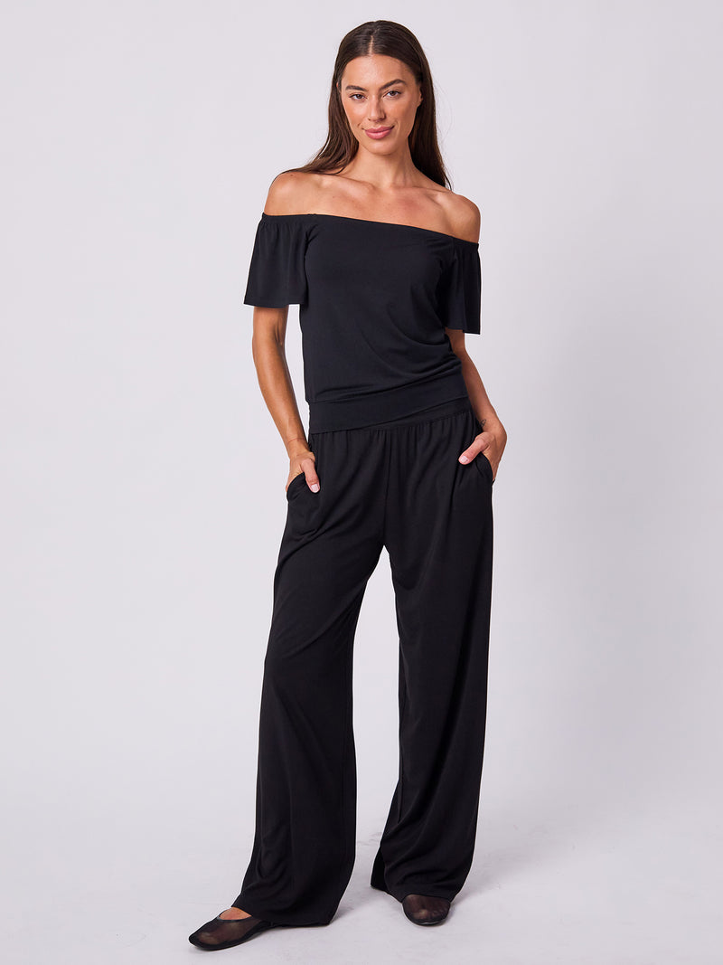 Off Shoulder Bell Sleeve Top - Black