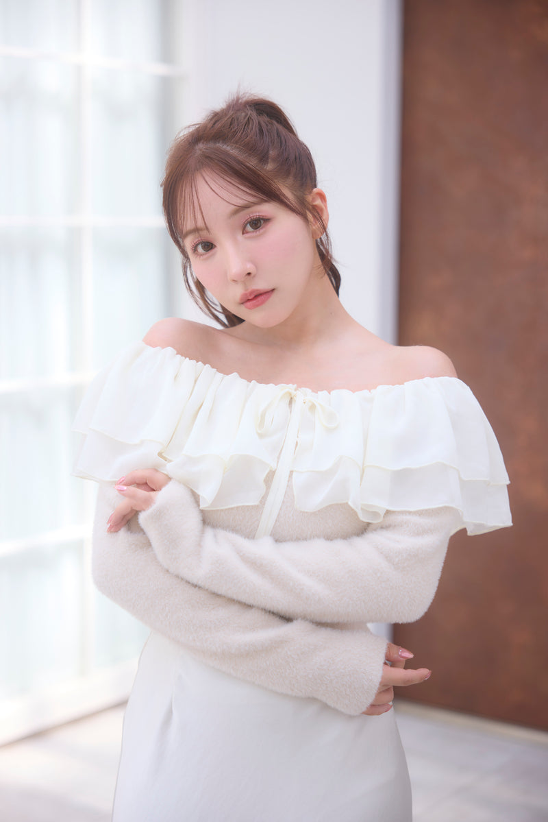 Double Raffle Off Shoulder Knit Top