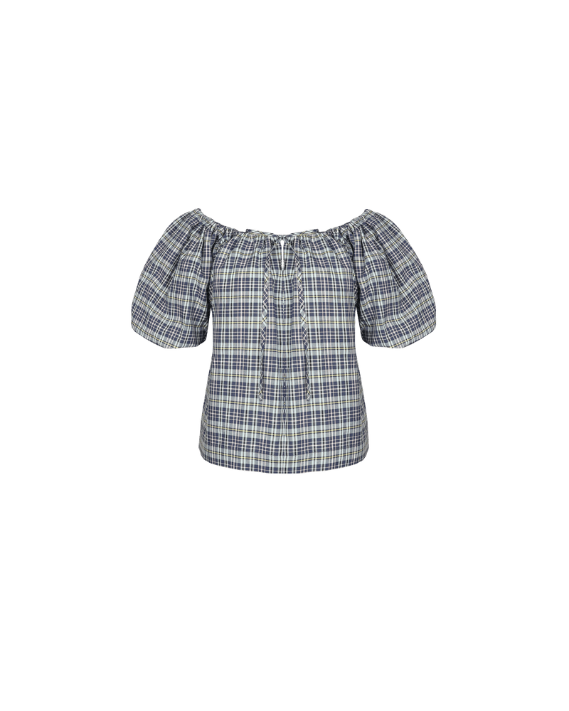 HYDRA OFF SHOULDER BLOUSE NAVY YELLOW TARTAN