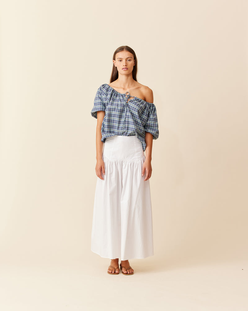 HYDRA OFF SHOULDER BLOUSE NAVY YELLOW TARTAN