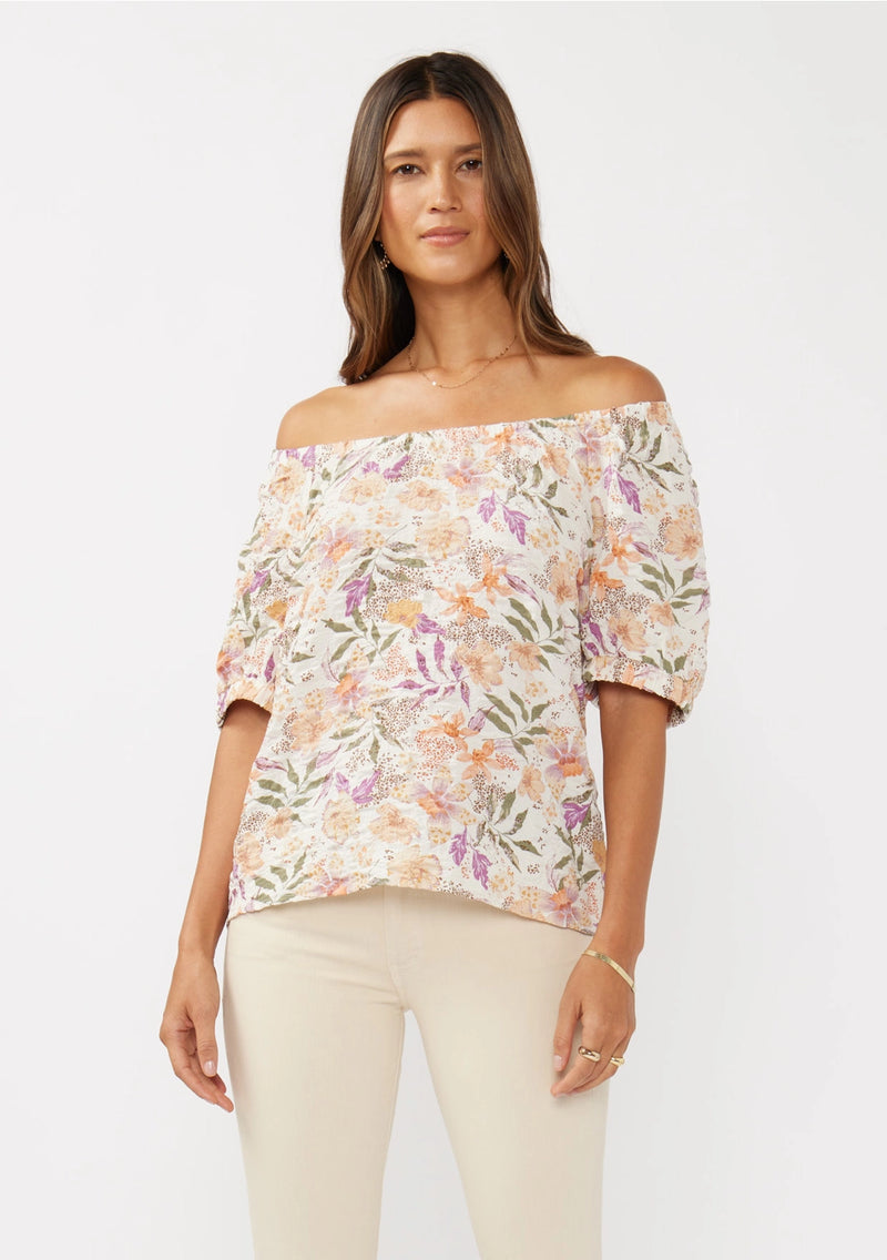 5046-Short Sleeve Bubble Print Off-Shoulder Top