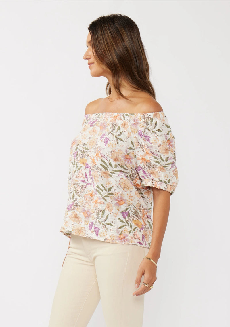 5046-Short Sleeve Bubble Print Off-Shoulder Top