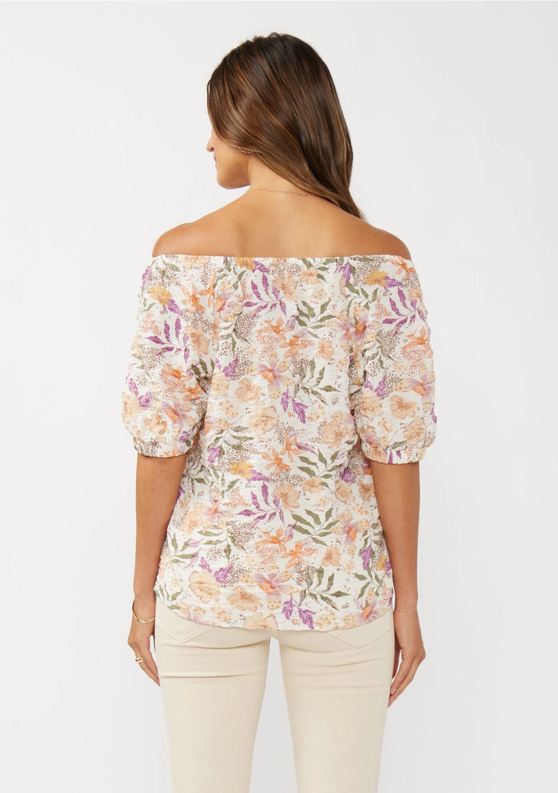 5046-Short Sleeve Bubble Print Off-Shoulder Top