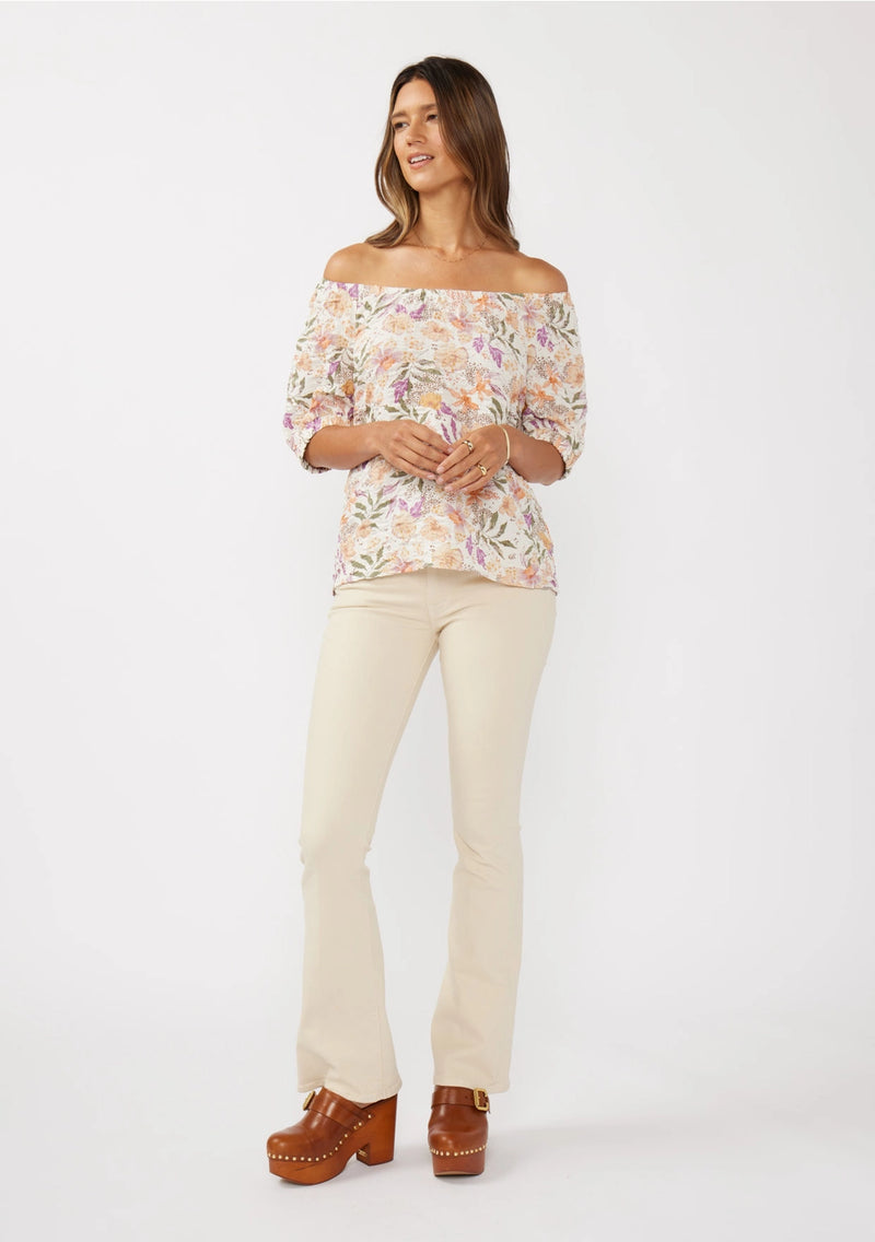 5046-Short Sleeve Bubble Print Off-Shoulder Top