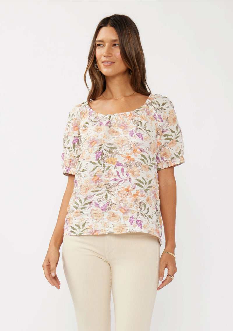 5046-Short Sleeve Bubble Print Off-Shoulder Top