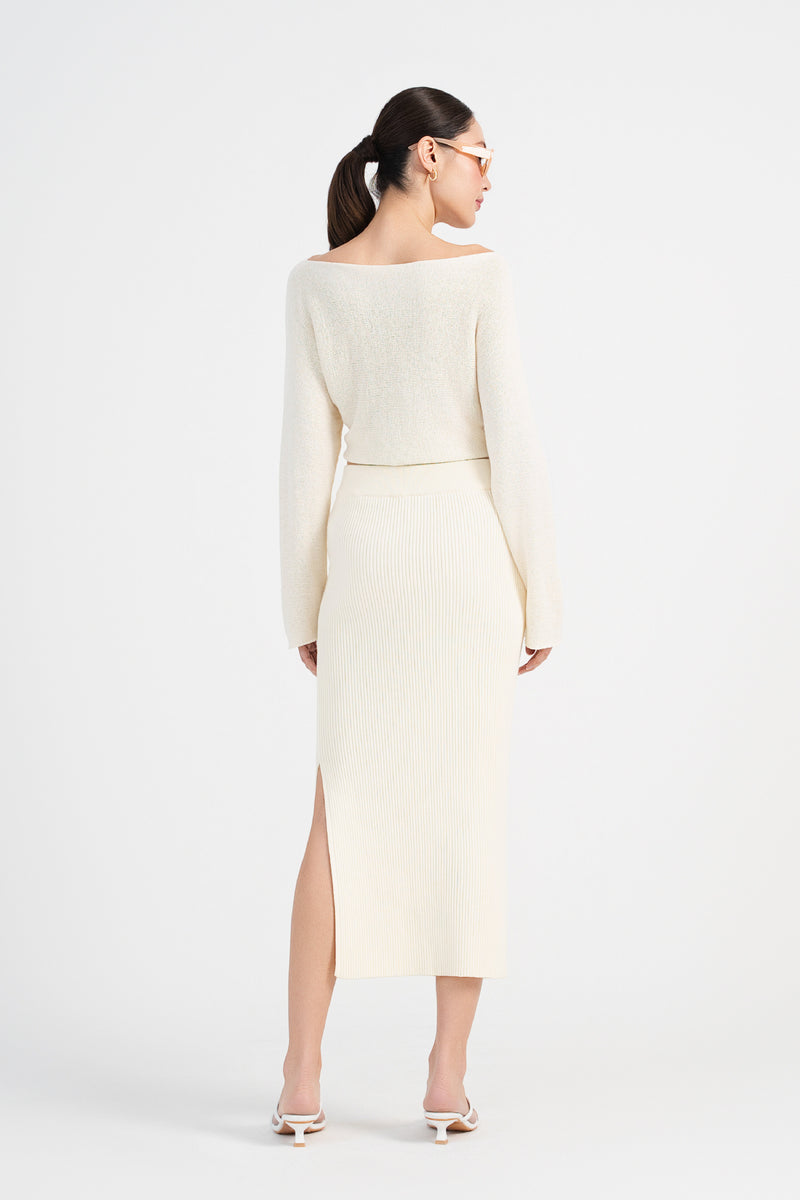 [Restocked] Kendall Off Shoulder Sweater in Cream Beige