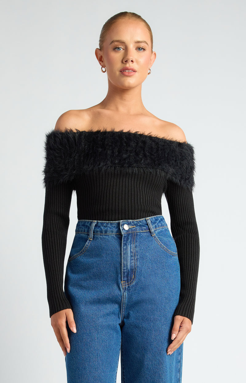 Marzella Off Shoulder Knit Top - Black