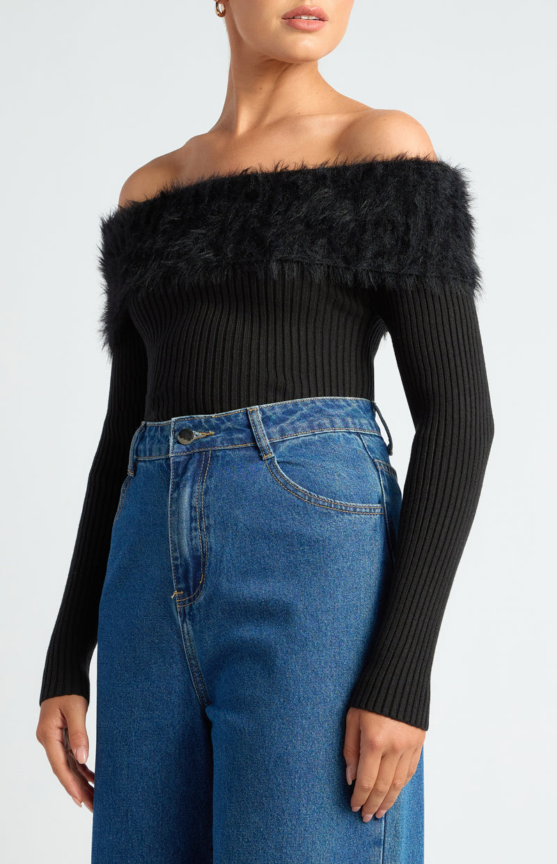 Marzella Off Shoulder Knit Top - Black