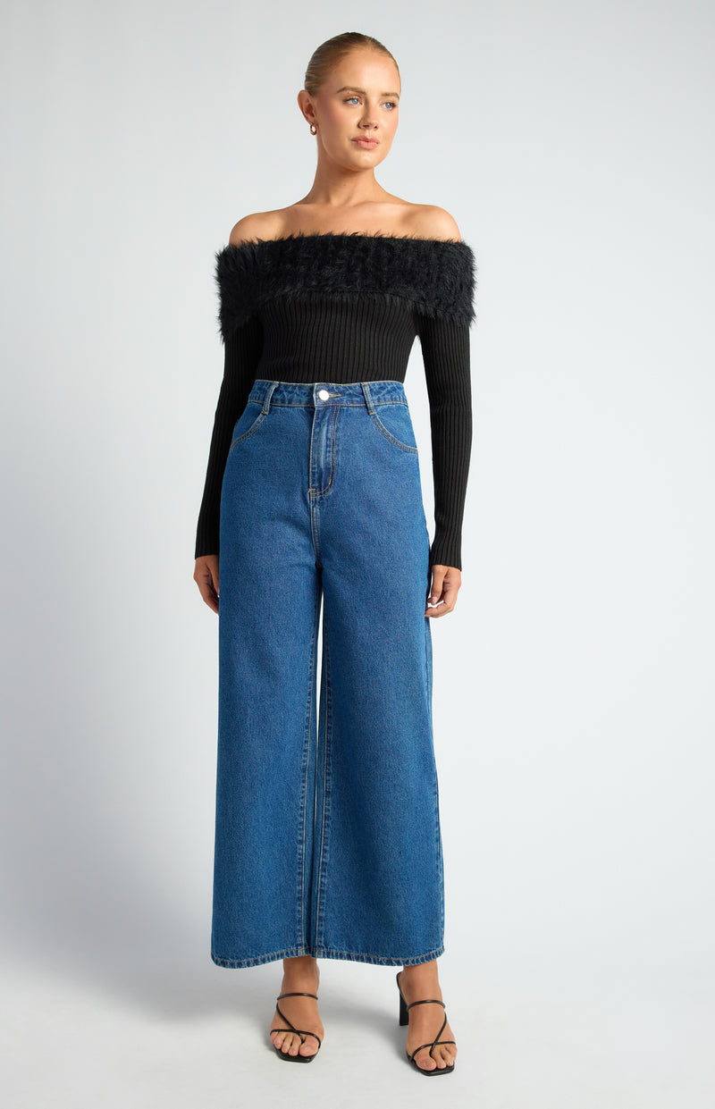 Marzella Off Shoulder Knit Top - Black