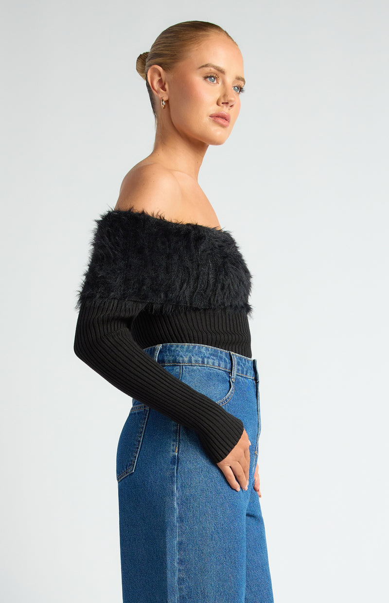 Marzella Off Shoulder Knit Top - Black