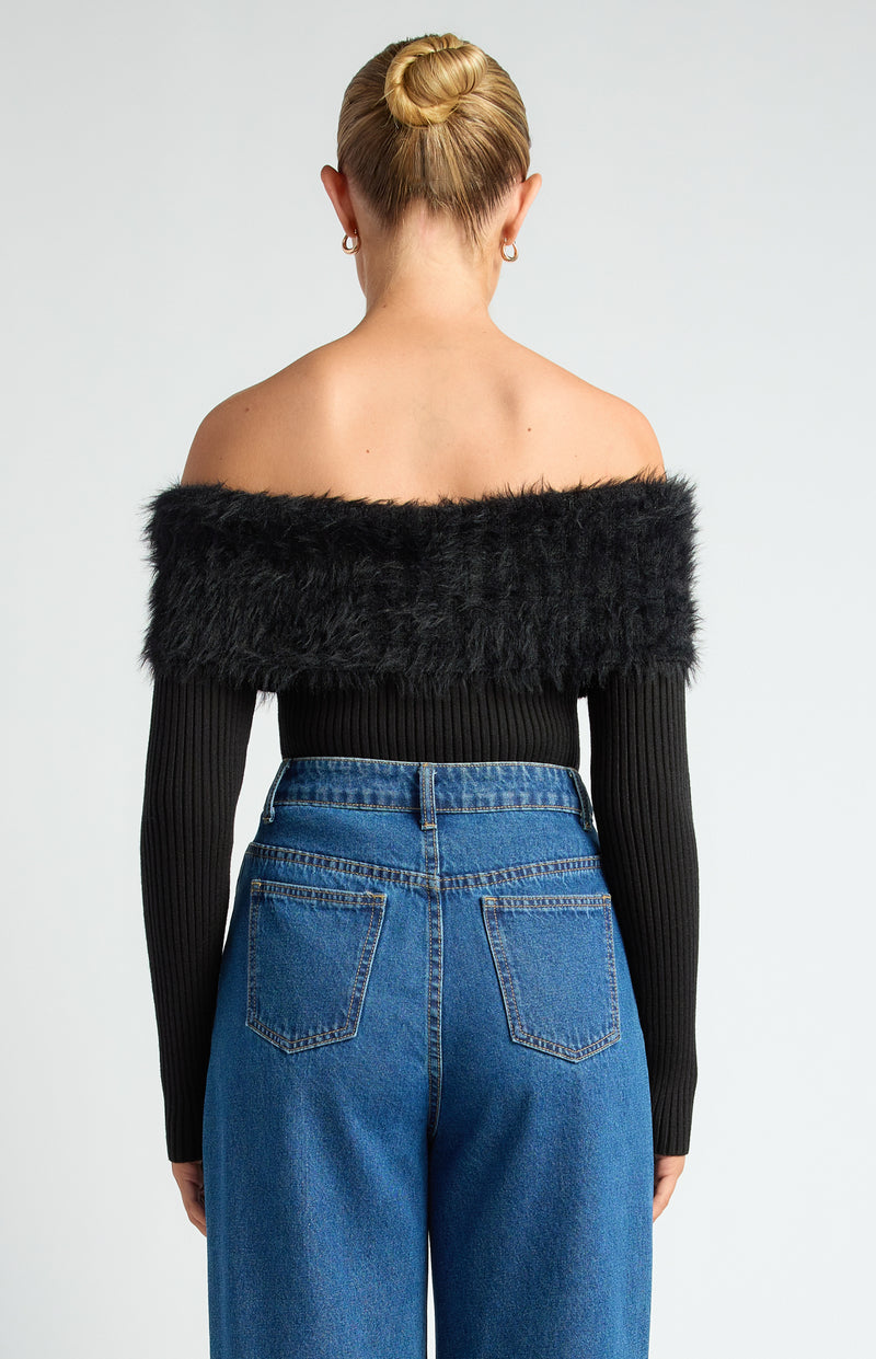 Marzella Off Shoulder Knit Top - Black