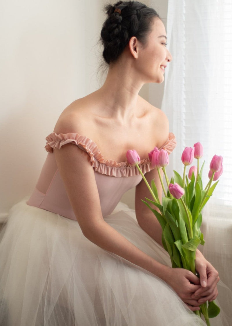 Marie Leotard - Ruffle Neckline Off-shoulder Leotard