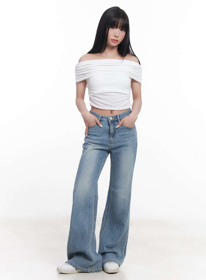 Shirred Off-Shoulder Crop Top CY527