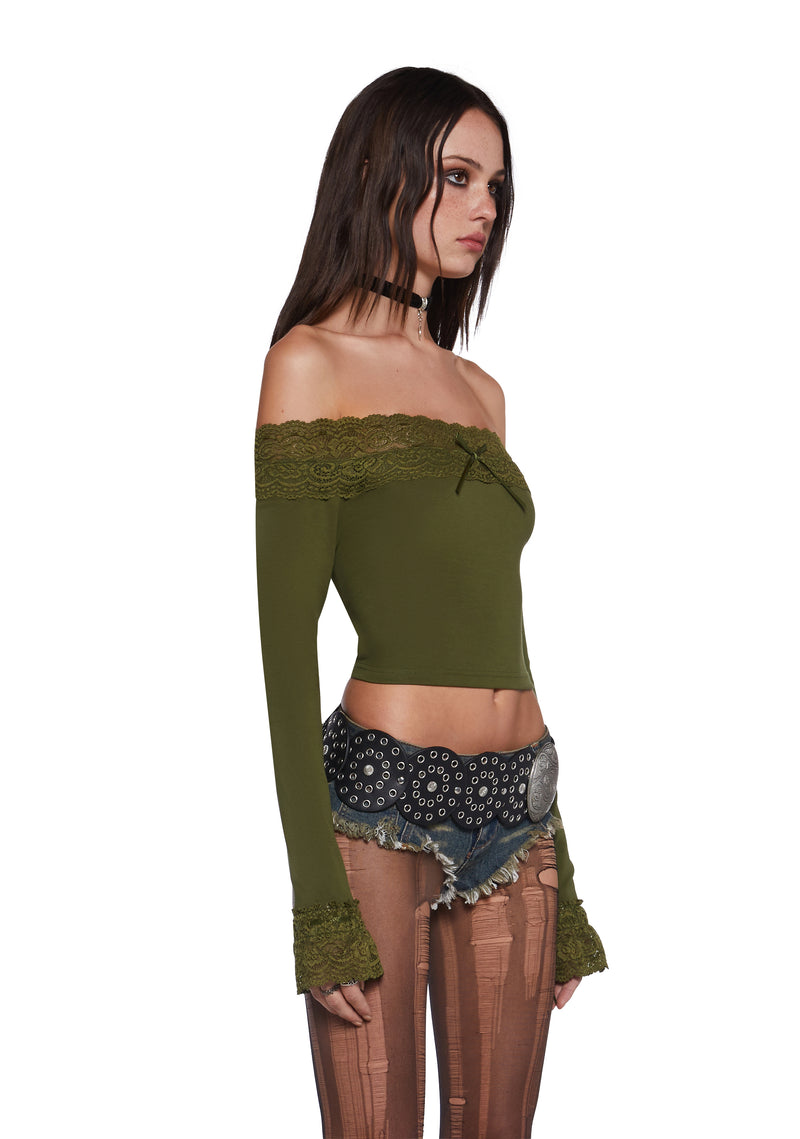 Flirt Expert Off The Shoulder Top - Green