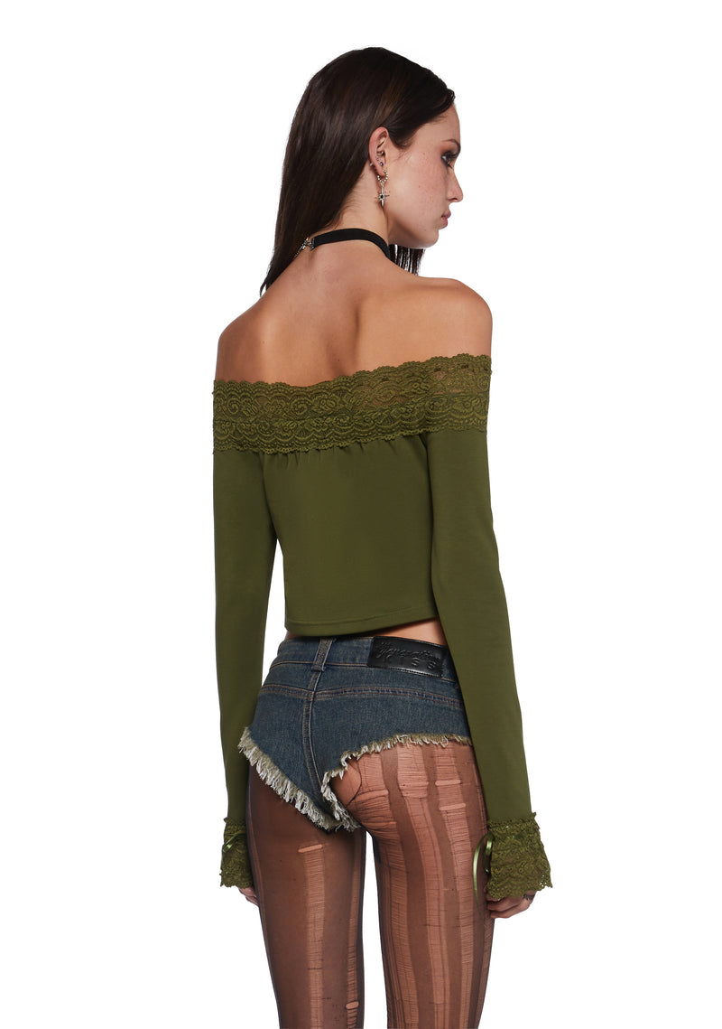 Flirt Expert Off The Shoulder Top - Green