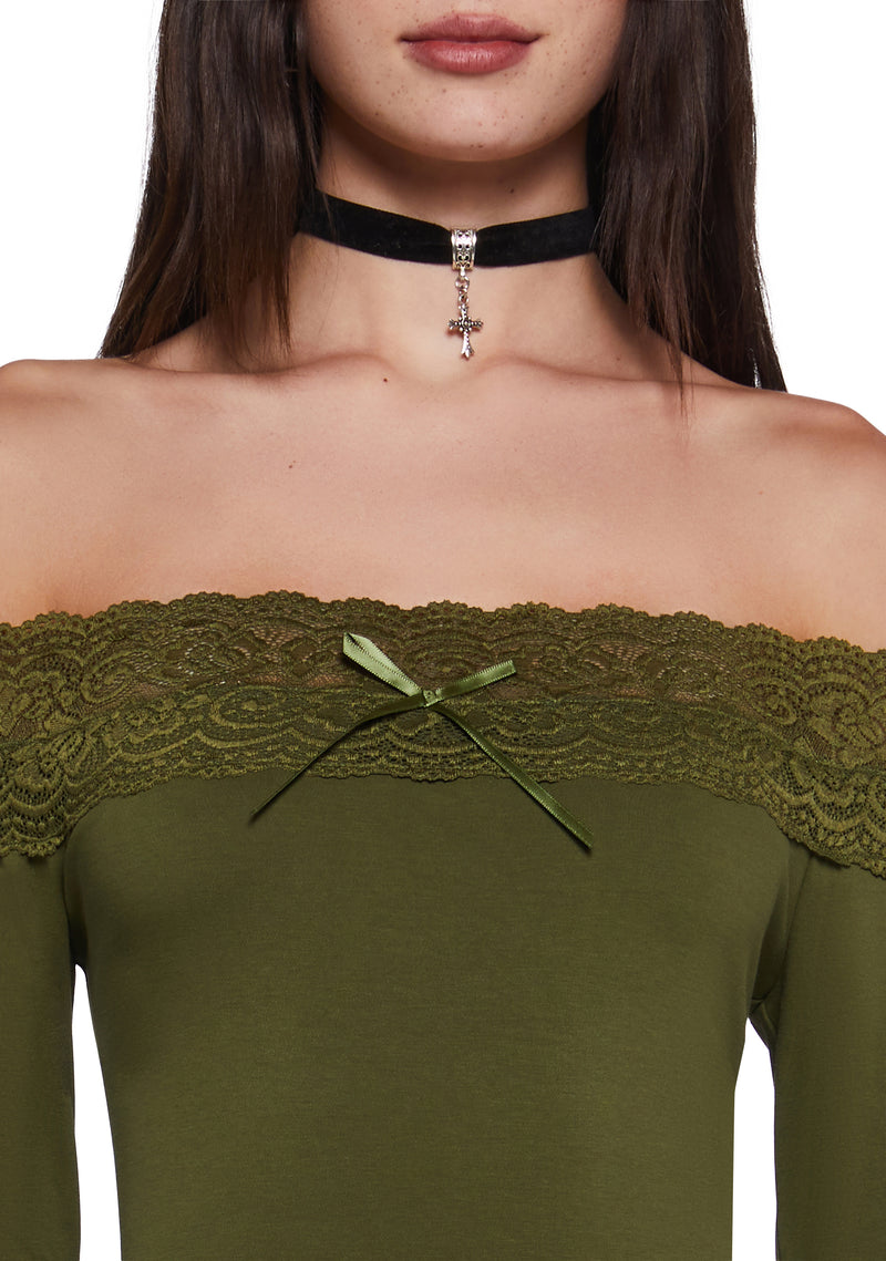 Flirt Expert Off The Shoulder Top - Green