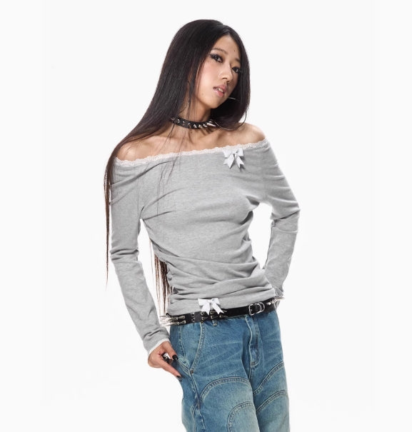 Grey Off The Shoulder Top