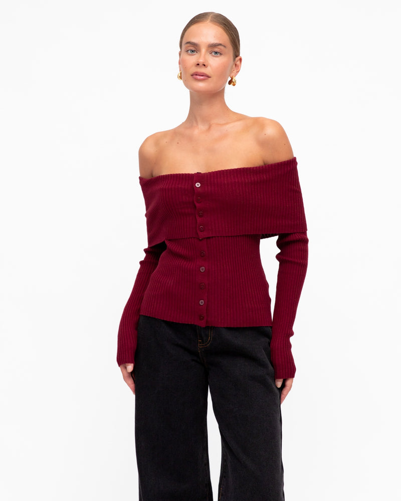 Camilla Off the Shoulder Top, Wine