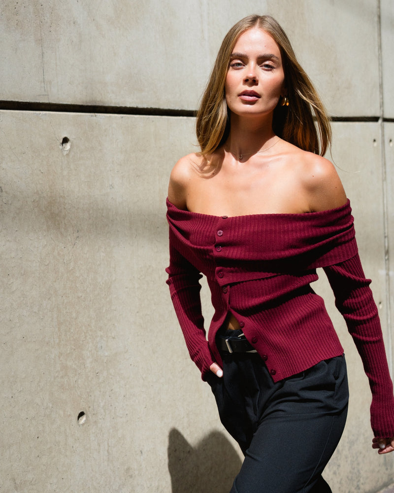 Camilla Off the Shoulder Top, Wine