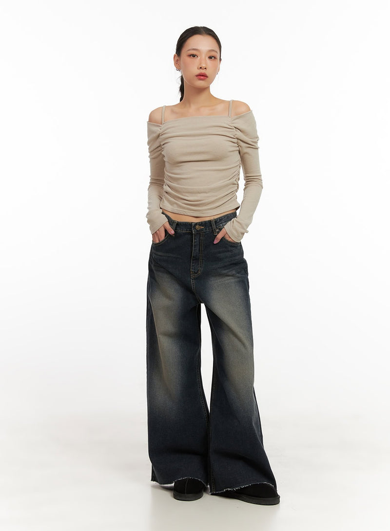 Shirred Off Shoulder Crop Top CD410