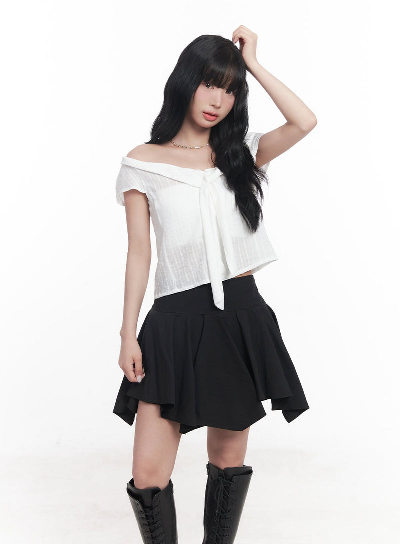 Tie Off-Shoulder Crop Blouse Top CY527