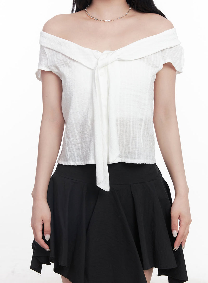 Tie Off-Shoulder Crop Blouse Top CY527