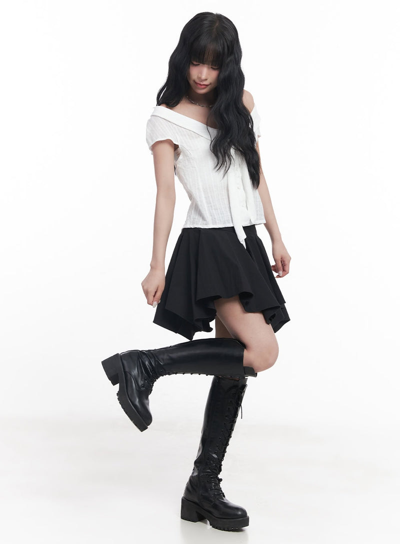 Tie Off-Shoulder Crop Blouse Top CY527