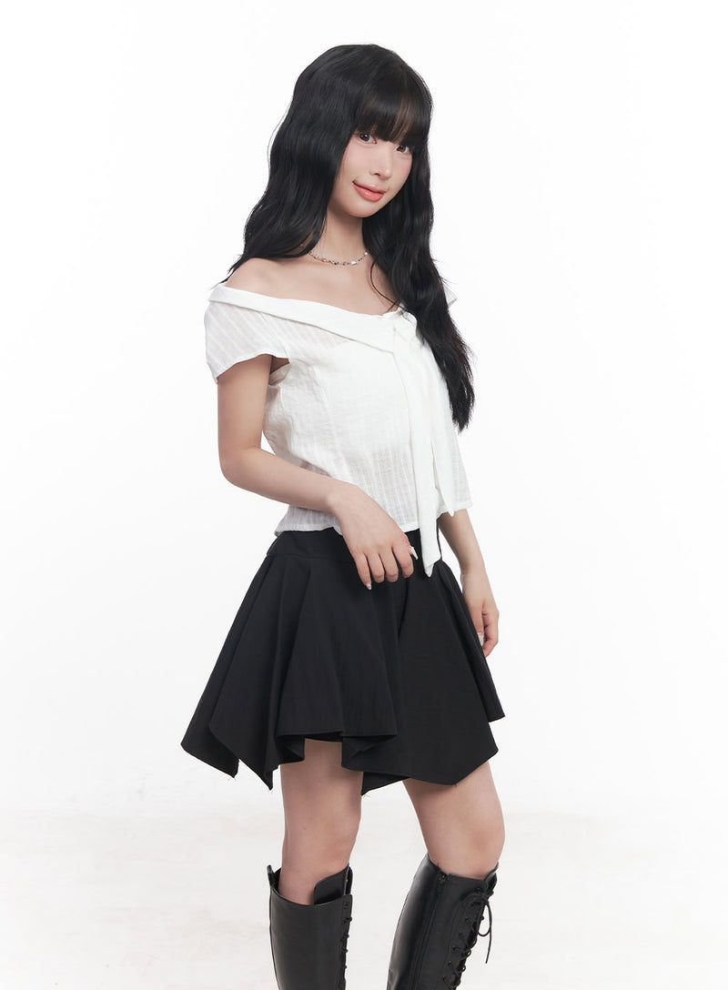 Tie Off-Shoulder Crop Blouse Top CY527