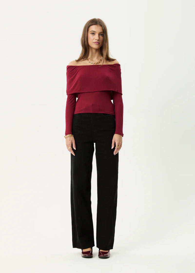Beckett Off-Shoulder LS Top - Burgundy